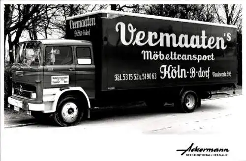 Foto Lastwagen, Mercedes LKW, Vermaaten's Möbeltransport, Köln B-dorf, Venloerstr. 895, Ackermann