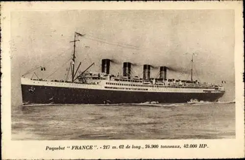 Ak Paquebot France, CGT French Line, Transatlantique, Dampfer, Dampfschiff