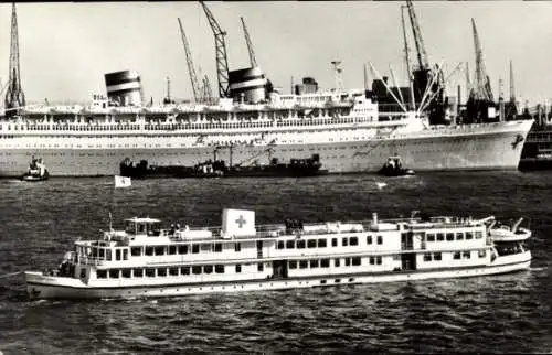 Ak SS Nieuw Amsterdam, HAL, Krankenhausschiff J. Henry Dunant, Niederländisches Rotes Kreuz