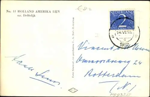 Ak Dampfer Delftdijk, HAL