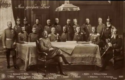 Ak Aus großer Zeit, Kaiser Wilhelm II., Prinzen, Generalstab, Hindenburg, Ludendorff