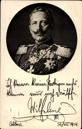 Ak Kaiser Wilhelm II., Portrait, Ich kenne keine Parteien mehr, Zitat 1914