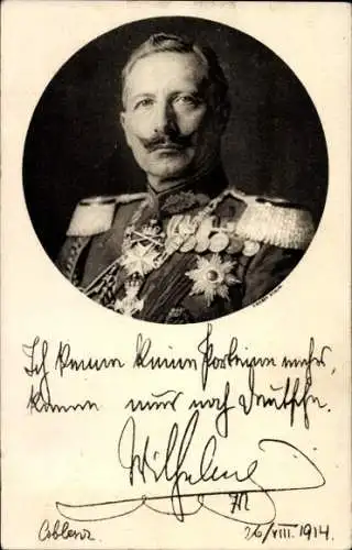 Ak Kaiser Wilhelm II., Portrait, Ich kenne keine Parteien mehr, Zitat 1914