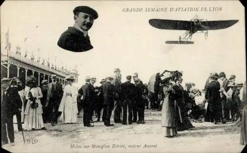 Ak Grande Semaine d'Aviation de Lyon, Molon sur Monoplan Blériot, moteur Anzani