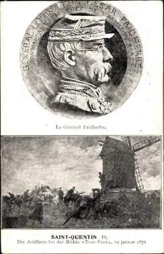 Künstler Ak Général Faidherbe, Bataille du 19 Janvier 1871, Artillerie, Moulin