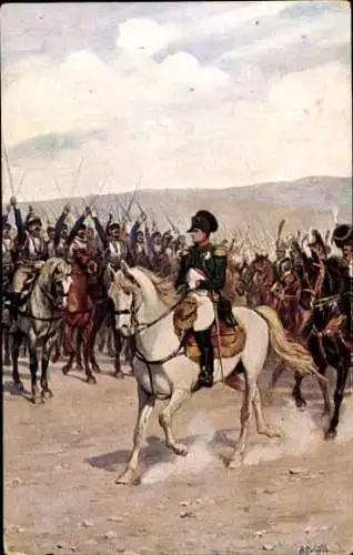 Künstler Ak Napoleon bei der Revue, Hoch der Kaiser, Vive l'empereur, la revue 