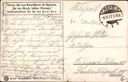 Lied Künstler Ak Hey, Paul, Volksliederkarten Nr 44, An der Saale hellem Strande