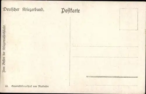 Künstler Ak Generalfeldmarschall August von Mackensen, Portrait, Uniformmütze, Orden
