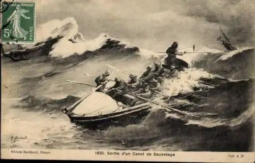 Künstler Ak Les Cotes de la Manche, Sortie d'un Canot de sauvetage