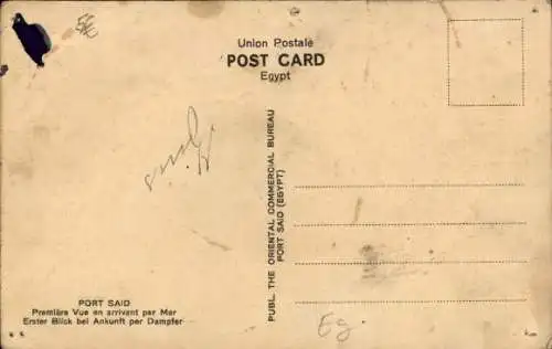 Ak Port Said Ägypten, Hafen und Lesseps Denkmal