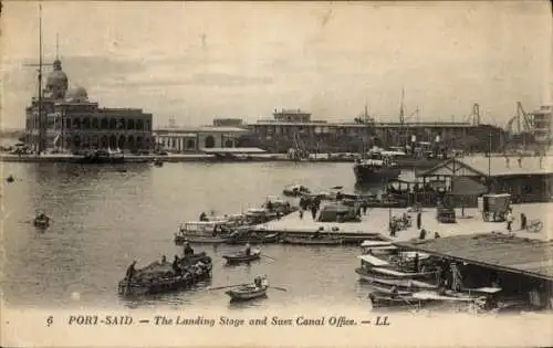 Ak Port Said Ägypten, The Landing Stage and Suez Canal Office