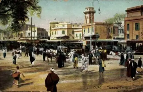 Ak Cairo Kairo Ägypten, Tramway Terminus, Straßenbahnhaltestelle