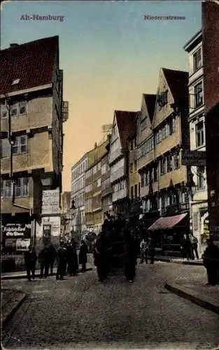 Ak Hamburg Altstadt, Blick in die Niedernstraße, Klempner A. Hering, Restaurant Heinrich Bock