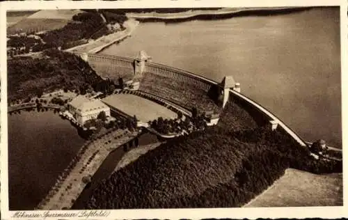 Ak Möhnesee in Nordrhein Westfalen, Sperrmauer, Fliegeraufnahme
