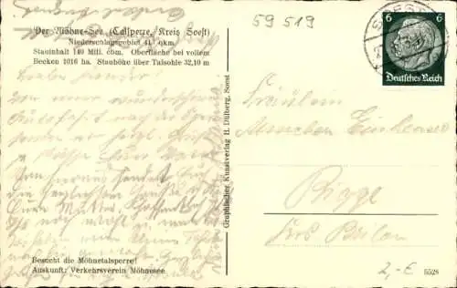 Ak Möhnesee in Nordrhein Westfalen, Sperrmauer, Fliegeraufnahme