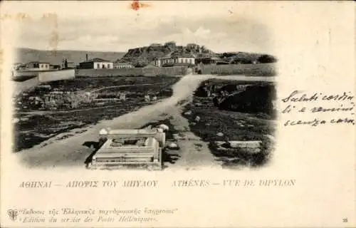 Ganzsachen Ak Athen Griechenland, Blick vom Dipylon zur Akropolis