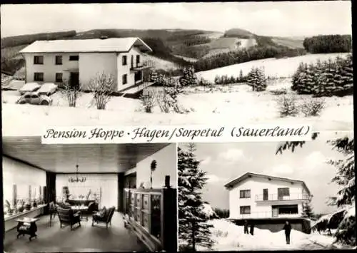 Ak Hagen Sundern im Sauerland, Pension Hoppe, Winter, Innenansicht