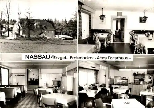 Ak Nassau Frauenstein im Erzgebirge, Ferienheim Altes Forsthaus, Innenansichten, Außenansicht