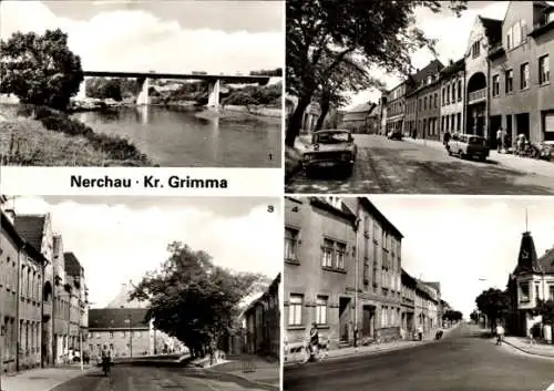 Ak Nerchau Grimma in Sachsen, Autobahnbrücke, Ernst-Thälmann-Straße, Karl-Marx-Platz, Straße der DSF