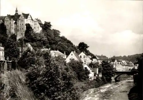 Ak Nossen Sachsen, Panorama mit Fluss, Brücke und Schloss