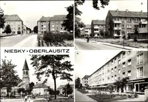 Ak Niesky in der Oberlausitz, Zinzendorfplatz, AWG Siedlung Gersdorfstr., Kirche, Str. d. Befreiung