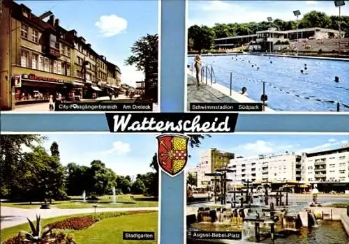 Ak Wattenscheid Bochum, Am Dreieck, Schwimmstadion Südpark, August Bebel Platz, Stadtgarten