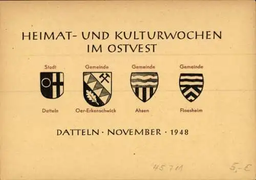 Ak Datteln im Ruhrgebiet Westfalen, Heimat und Kulturwochen im Ostvest, Arbeiter auf Landkarte, 1948