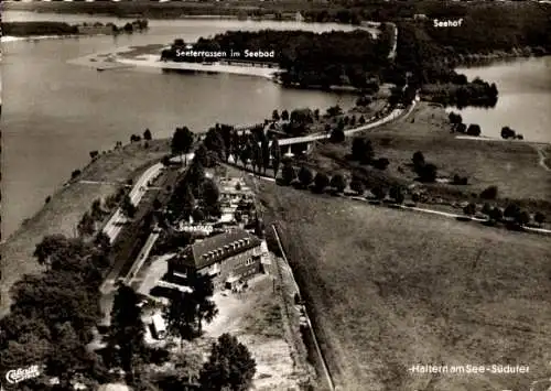 Ak Haltern am See in Nordrhein Westfalen, Fliegeraufnahme vom Südufer, Hotel Seehof, W. Ridder