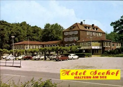 Ak Haltern am See Westfalen, Hotel Seehof, Hausansicht, Parkplatz