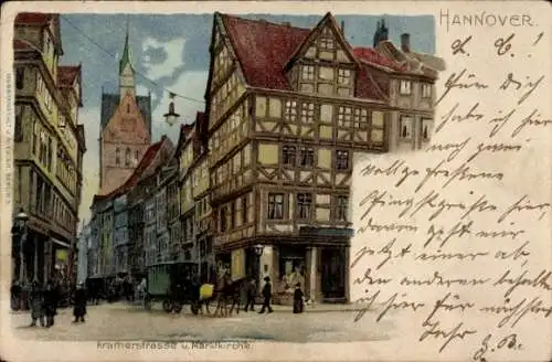 Litho Hannover in Niedersachsen, Kramerstraße, Marktkirche