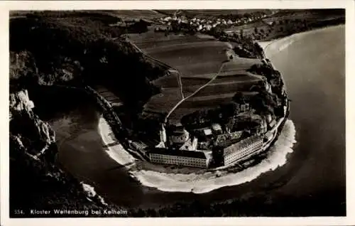 Ak Kelheim an der Donau Niederbayern, Kloster Weltenburg, Fliegeraufnahme