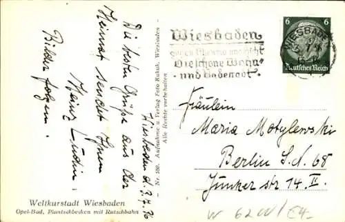 Ak Wiesbaden in Hessen, Opelbad, Planschbecken, Rutschbahn