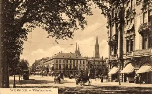 Ak Wiesbaden in Hessen, Wilhelmstraße, Straßenbahnlinie 6, Nassauer Hof