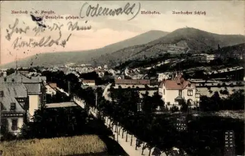 Ak Auerbach Bensheim an der Bergstraße Hessen, Panorama des Ortes, Schloss