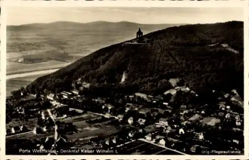 Ak Porta Westfalica, Fliegeraufnahme, Kaiser Wilhelm I. Denkmal