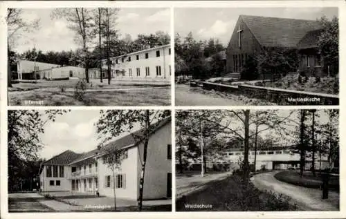 Ak Mittwald Espelkamp in Ostwestfalen Lippe, Martinskirche, Internat, Altersheim, Waldschule