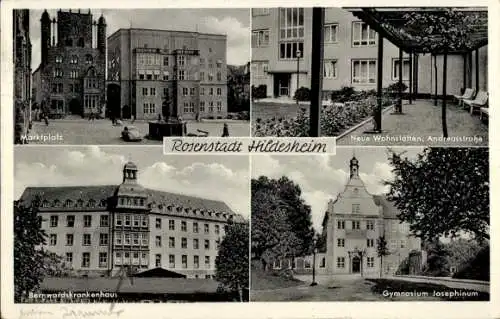 Ak Hildesheim in Niedersachsen, Marktplatz, Wohnstätten, Bernwardskrankenhaus