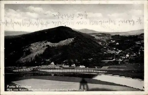 Ak Porta Westfalica,Blick vom Kaiser Wilhelm Denkmal zum Jacobsberg mit Hausberg