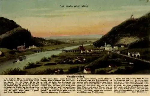 Lied Ak Porta Westfalica in Nordrhein Westfalen, Blick auf den Ort, Westfalenlied