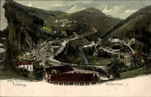 Ak Triberg im Schwarzwald, Blick in das Gutachthal, Bahnstrecke