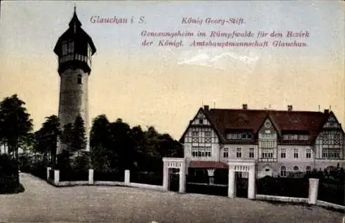 Ak Glauchau an der Zwickauer Mulde in Sachsen, Genesungsheim König Georg Stift, Turm