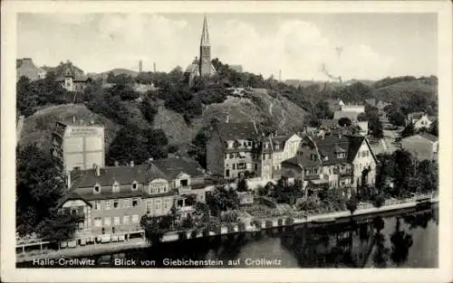 Ak Cröllwitz Halle an der Saale, Blick von Giebichenstein auf den Ort, Kirche