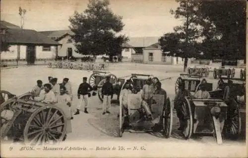 Ak Avon Seine et Marne, Manoeuvre d'Artillerie, Batterie de 75