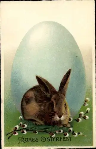 Ak Glückwunsch Ostern, Hase, Osterei, Weidenkätzchen