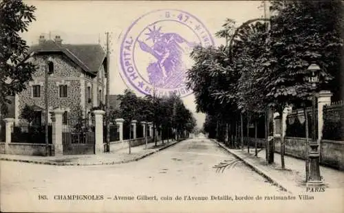 Ak Champignoles Val de Marne, Avenue Gillbert, Avenue Detaille, bordee de ravissantes Villas