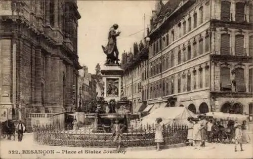 Ak Besançon Doubs, Place, Statue Jouffroy