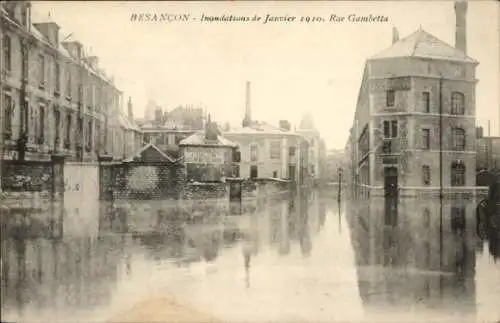 Ak Besançon Doubs, Überschwemmungen im Januar 1910, Rue Gambetta