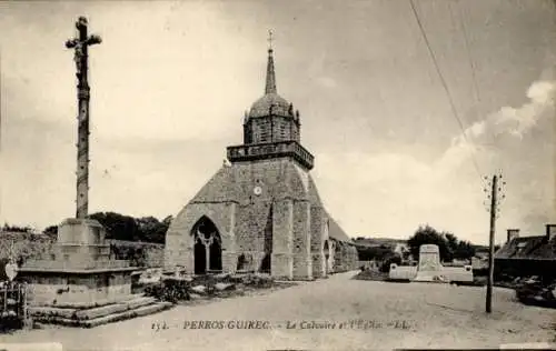 Ak Perros Guirec Côtes-d’Armor, La Calvaire, Kirche