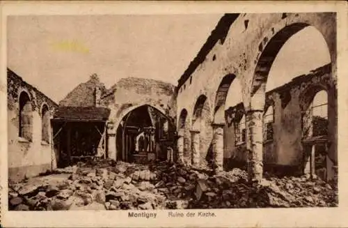 Ak Montigny Cher, Ruine der Kirche, Kriegszerstörung I. WK