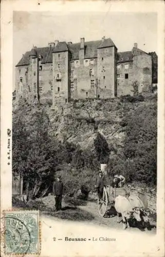 Ak Boussac Creuse, Schloss, Ochsenkarren